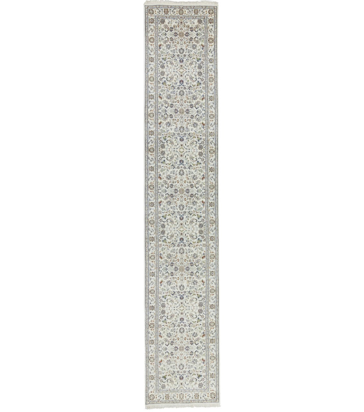 Cream Floral 3X13 Indo-Nain Oriental Runner Rug