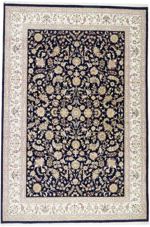 Dark Navy Floral 10X14 Indo-Nain Oriental Rug