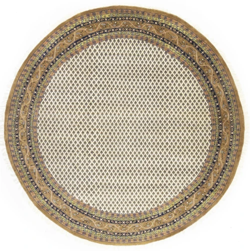 Cream Floral 10X10 Indo Botemir Oriental Round Rug