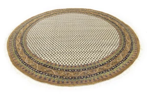 Cream Floral 10X10 Indo Botemir Oriental Round Rug