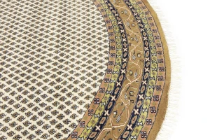Cream Floral 10X10 Indo Botemir Oriental Round Rug