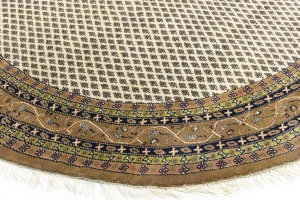Cream Floral 10X10 Indo Botemir Oriental Round Rug