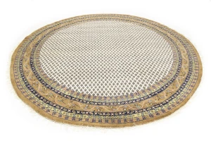 Cream Floral 10X10 Indo Botemir Oriental Round Rug