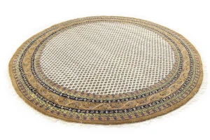 Cream Floral 10X10 Indo Botemir Oriental Round Rug