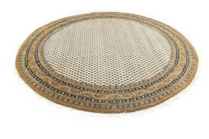 Cream Floral 10X10 Indo Botemir Oriental Round Rug