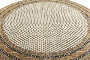 Cream Floral 10X10 Indo Botemir Oriental Round Rug
