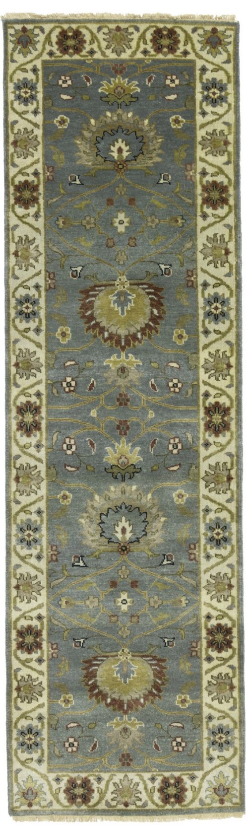 Blue-gray Floral Osh Chobi 3X8 Peshawar Oriental Runner Rug