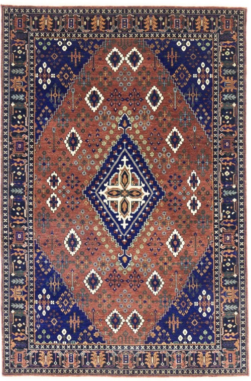 Rust & Navy Tribal 6X9 Indo-Joshaghan Oriental Rug