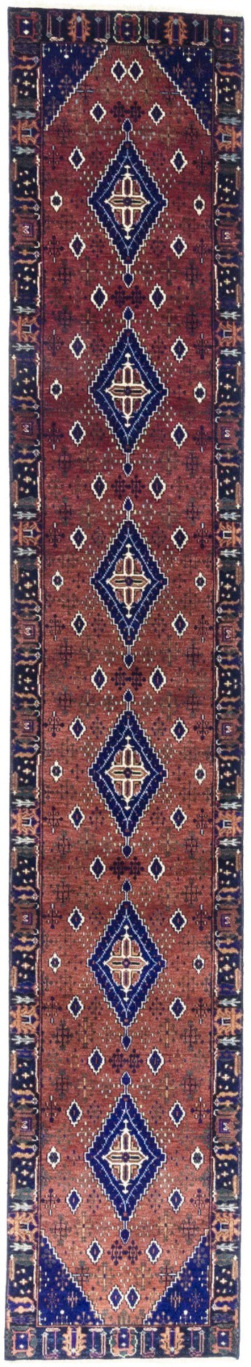 Rust & Navy Tribal 2'5X14 Indo-Joshaghan Oriental Runner Rug