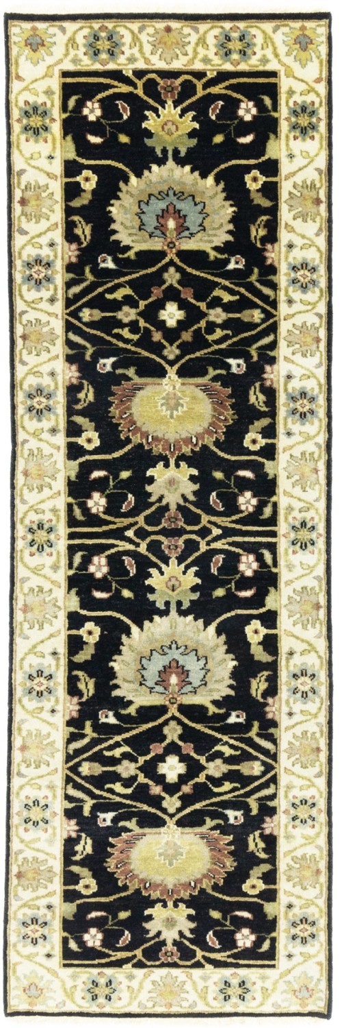 Black Floral Osh Chobi 3X8 Peshawar Oriental Runner Rug