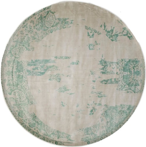 Distressed Floral Modern Green 9X9 Hand-Loomed Round Rug