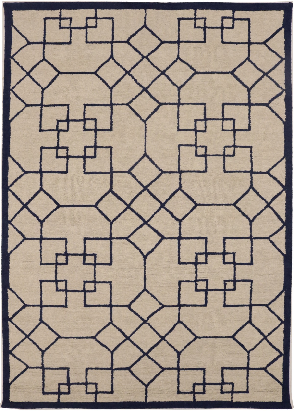 Cream & Purple-navy Geometric 5X8 Hand-Tufted Modern Rug