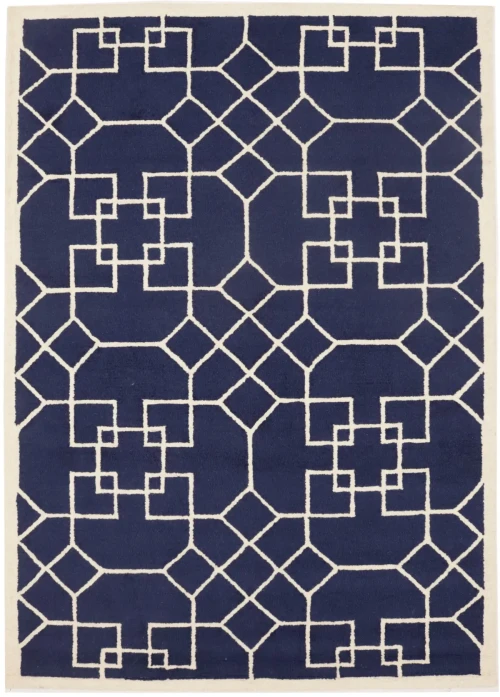 Purple-navy Cream Geometric 5X8 Hand-Tufted Modern Rug