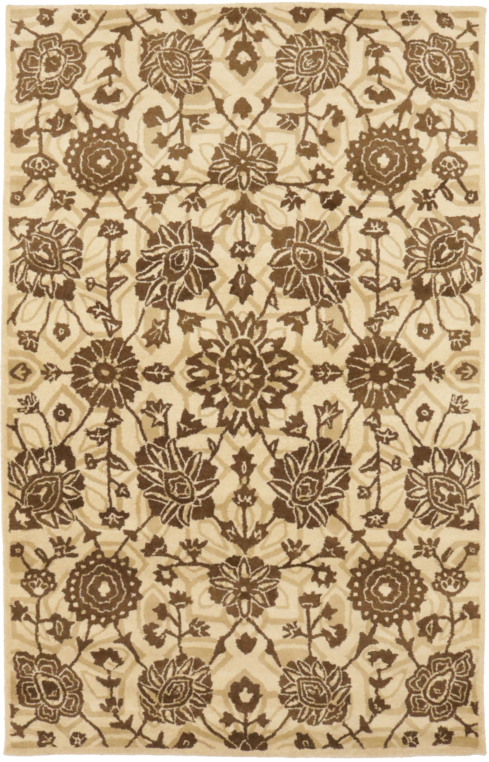 Cream Brown Floral 5X8 Hand-Tufted Modern Rug