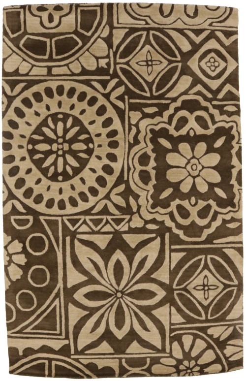 Brown & Beige Floral 5X8 Hand-Tufted Modern Rug