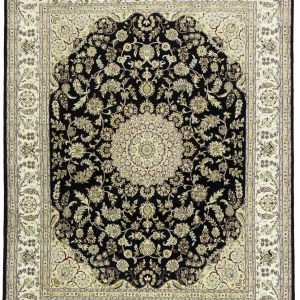 Black Floral 8X10 Indo-Nain Oriental Rug
