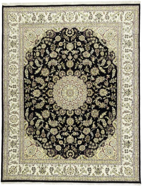 Black Floral 8X10 Indo-Nain Oriental Rug