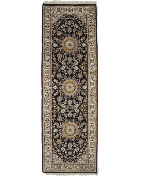 Black Floral 3X8 Indo-Nain Oriental Runner Rug