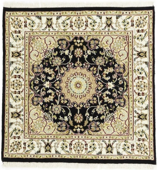 Black Floral 3X3 Indo-Nain Oriental Square Rug