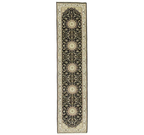 Black Floral 3X10 Indo-Nain Oriental Runner Rug