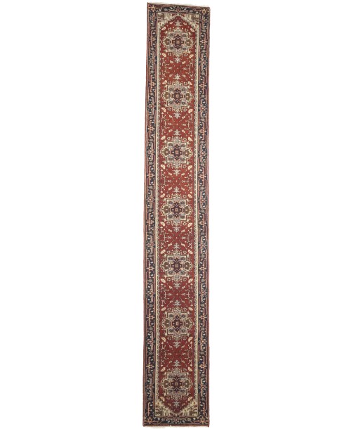 Red Floral 2'6X16'8 Heriz Serapi Oriental Runner Rug