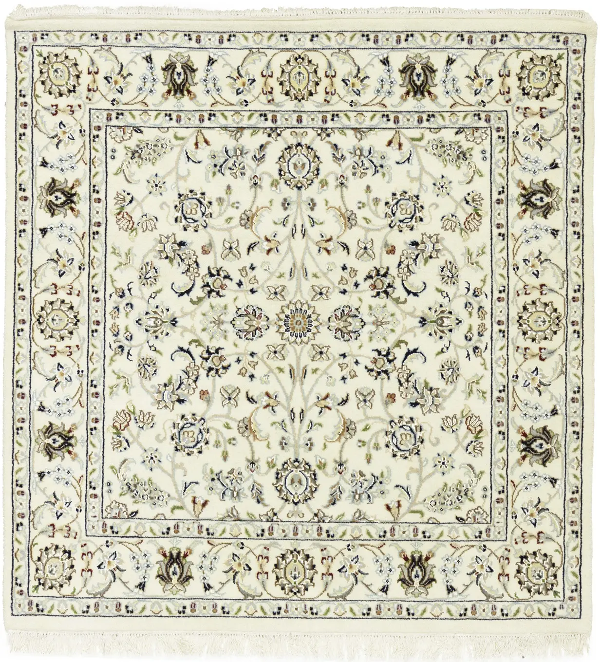 Cream Floral 4X4 Indo-Nain Oriental Square Rug