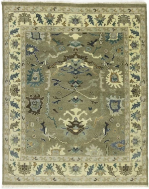 Khaki Floral 8X10 Oushak Chobi Oriental Rug