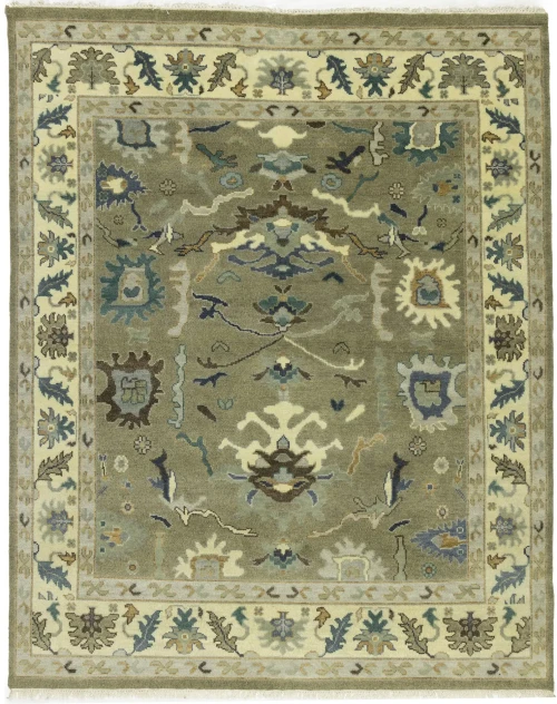 Khaki Floral 8X10 Oushak Chobi Oriental Rug