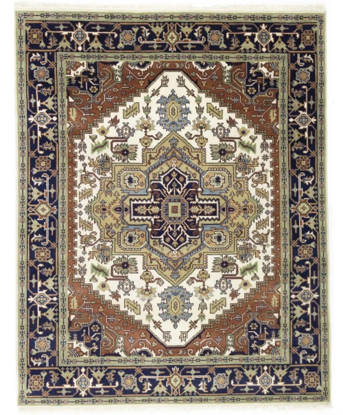 Cream Geometric 8X10 Heriz Serapi Oriental Rug