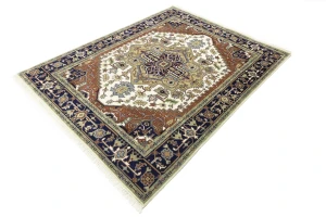 Cream Geometric 8X10 Heriz Serapi Oriental Rug