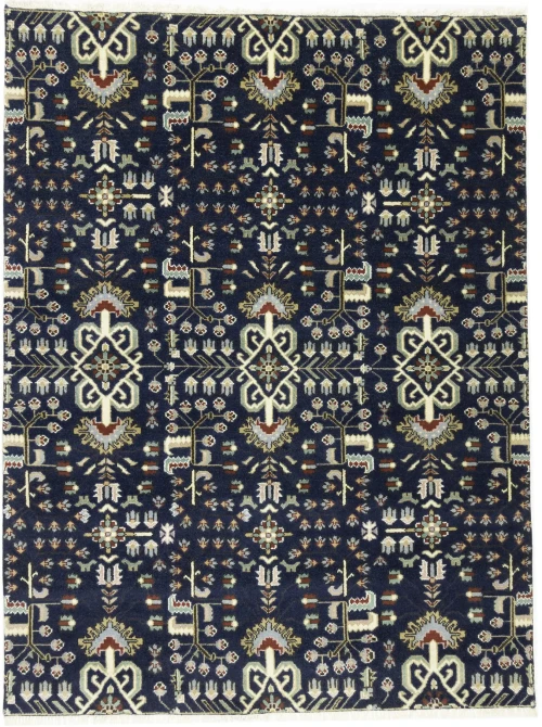 Dark Navy Floral Tribal 8X10 Oriental Rug