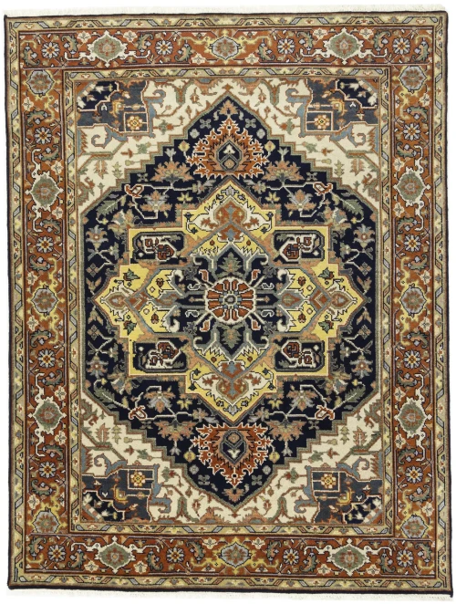 Dark Navy Floral 8X10 Heriz Serapi Oriental Rug