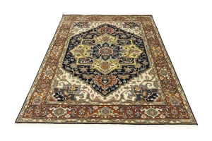 Dark Navy Floral 8X10 Heriz Serapi Oriental Rug