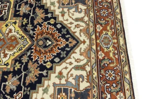 Dark Navy Floral 8X10 Heriz Serapi Oriental Rug