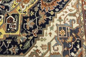 Dark Navy Floral 8X10 Heriz Serapi Oriental Rug