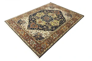 Dark Navy Floral 8X10 Heriz Serapi Oriental Rug