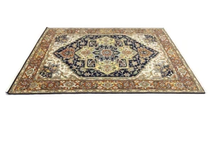 Dark Navy Floral 8X10 Heriz Serapi Oriental Rug