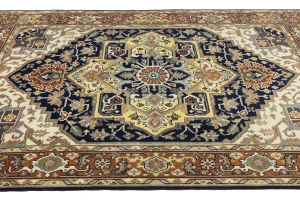 Dark Navy Floral 8X10 Heriz Serapi Oriental Rug