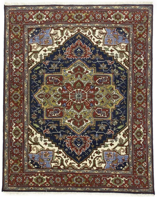 Dark Navy Geometric 8X10 Heriz Serapi Oriental Rug