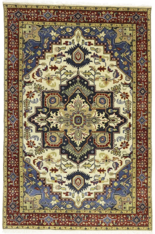 Cream Geometric 6X9 Heriz Serapi Oriental Rug