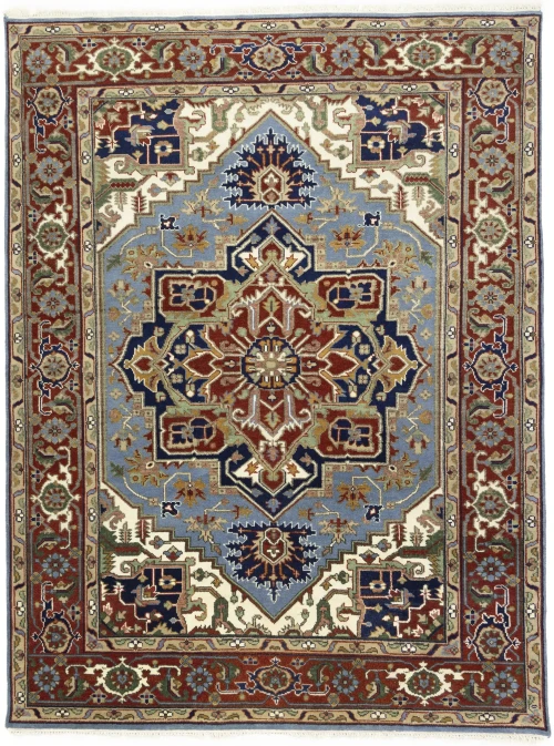 Light Blue Floral 9X12 Heriz Serapi Oriental Rug