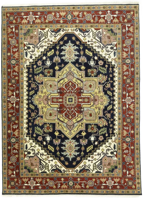 Dark Navy Floral 9X12 Heriz Serapi Oriental Rug