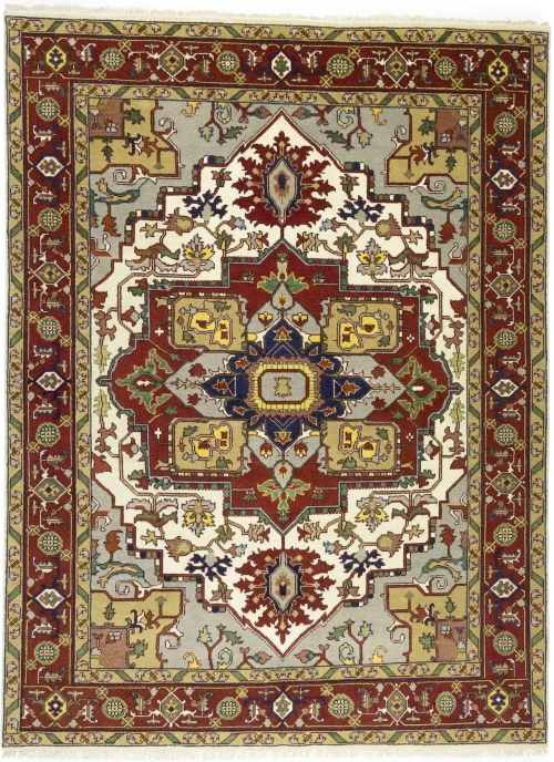 Cream Floral 9X12 Heriz Serapi Oriental Rug