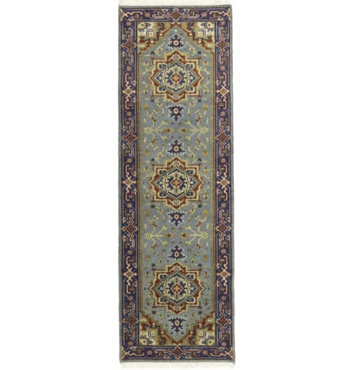 Gray Floral 3X8 Heriz Serapi Oriental Runner Rug