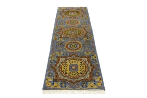 Blue Floral 2'7X10'3 Heriz Serapi Oriental Runner Rug