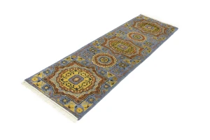 Blue Floral 2'7X10'3 Heriz Serapi Oriental Runner Rug