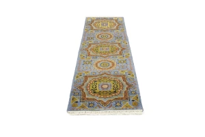 Blue Floral 2'7X10'3 Heriz Serapi Oriental Runner Rug