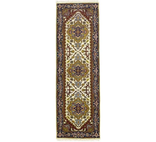 Cream Floral 3X8 Heriz Serapi Oriental Runner Oriental Rug