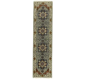 Gray Floral 2'7X10'2 Heriz Serapi Oriental Runner Rug