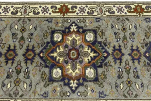 Gray Floral 2'7X10'2 Heriz Serapi Oriental Runner Rug